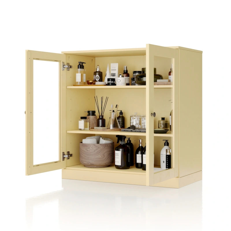 Palace Imports 100% Solid Wood 32  Bathroom Cabinet with Clear Glass Doors and Adjustable Shelves