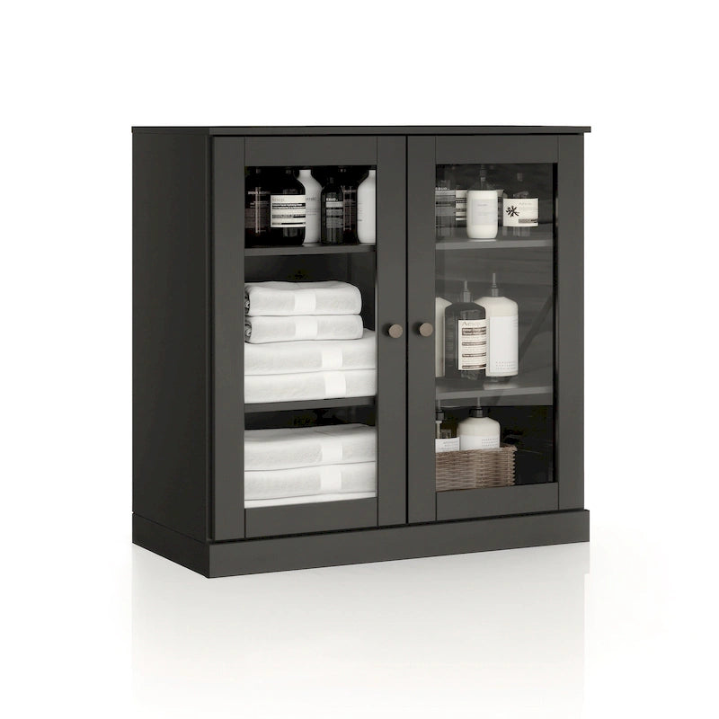Palace Imports 100% Solid Wood 32  Bathroom Cabinet with Clear Glass Doors and Adjustable Shelves