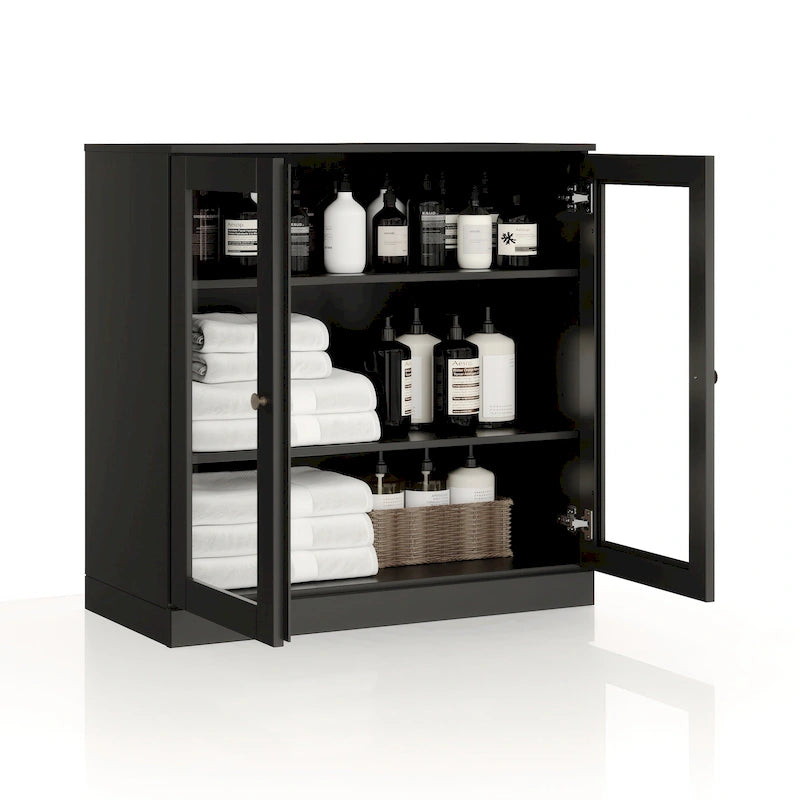 Palace Imports 100% Solid Wood 32  Bathroom Cabinet with Clear Glass Doors and Adjustable Shelves