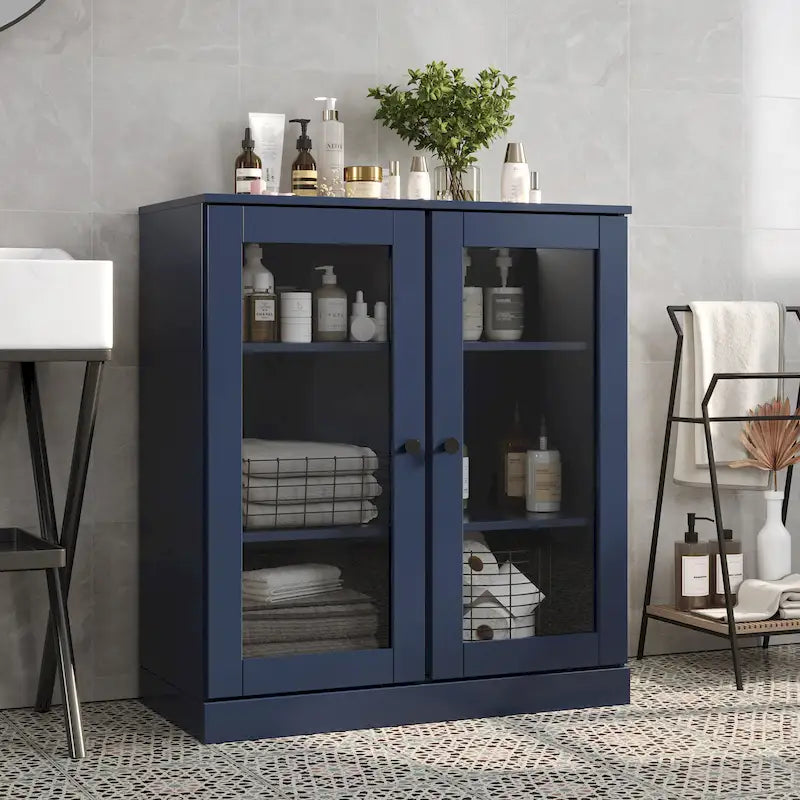 Palace Imports 100% Solid Wood 32  Bathroom Cabinet with Clear Glass Doors and Adjustable Shelves