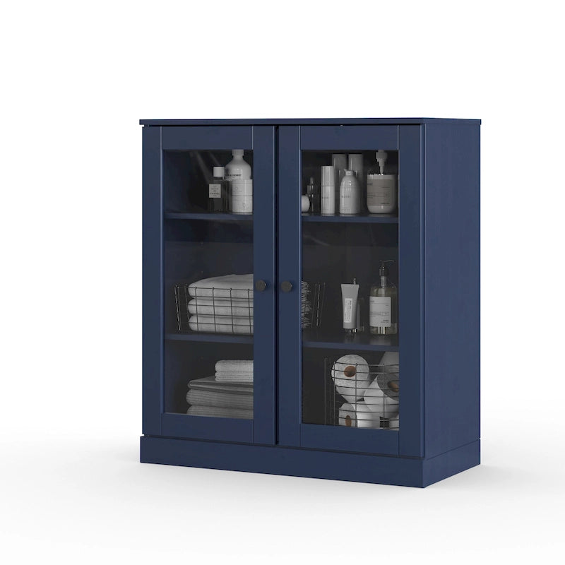 Palace Imports 100% Solid Wood 32  Bathroom Cabinet with Clear Glass Doors and Adjustable Shelves
