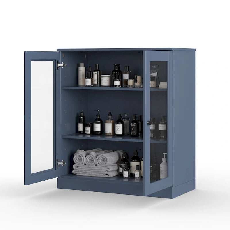 Palace Imports 100% Solid Wood 32  Bathroom Cabinet with Clear Glass Doors and Adjustable Shelves