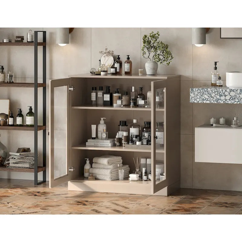 Palace Imports 100% Solid Wood 32  Bathroom Cabinet with Clear Glass Doors and Adjustable Shelves