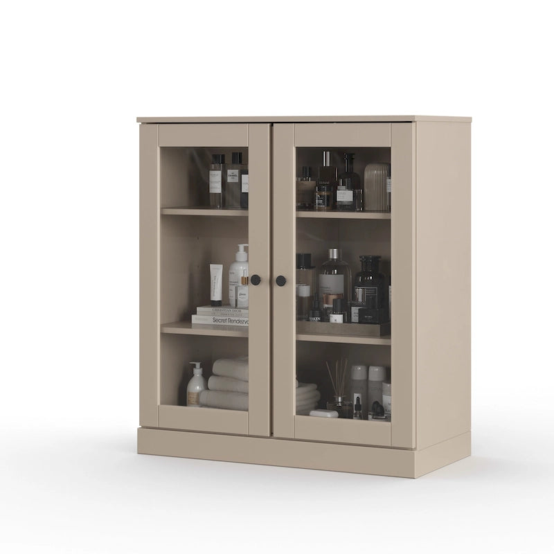 Palace Imports 100% Solid Wood 32  Bathroom Cabinet with Clear Glass Doors and Adjustable Shelves