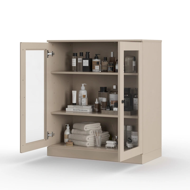 Palace Imports 100% Solid Wood 32  Bathroom Cabinet with Clear Glass Doors and Adjustable Shelves