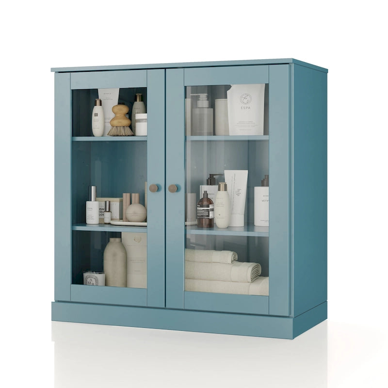 Palace Imports 100% Solid Wood 32  Bathroom Cabinet with Clear Glass Doors and Adjustable Shelves