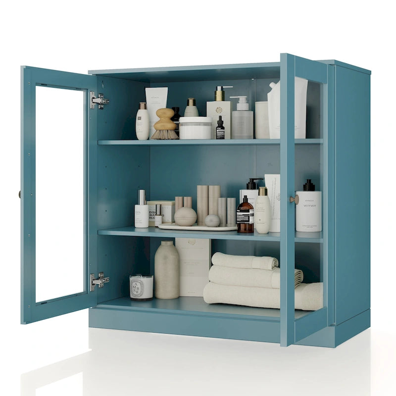 Palace Imports 100% Solid Wood 32  Bathroom Cabinet with Clear Glass Doors and Adjustable Shelves