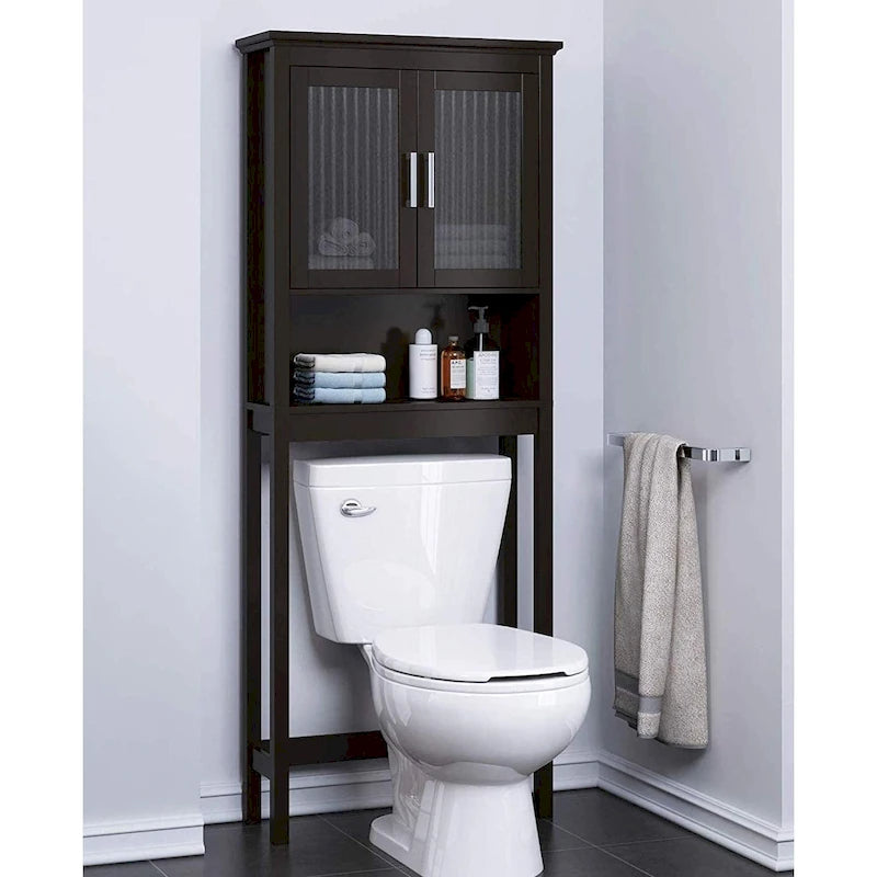 Spirich Home Bathroom Shelf Over The Toilet, Bathroom Cabinet Organizer with Moru Tempered Glass Door
