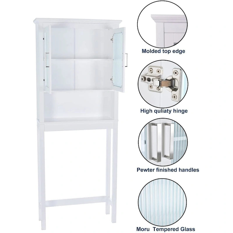 Spirich Home Bathroom Shelf Over The Toilet, Bathroom Cabinet Organizer with Moru Tempered Glass Door