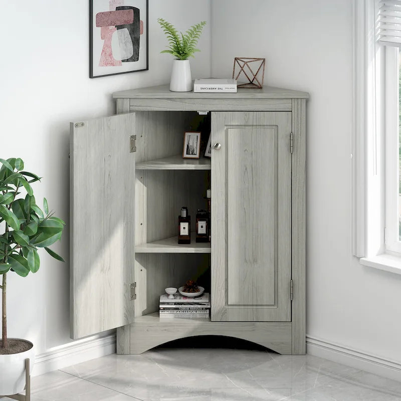 Triangle Corner Kitchen Bathroom Storage Cabinet w/Adjustable Shelves