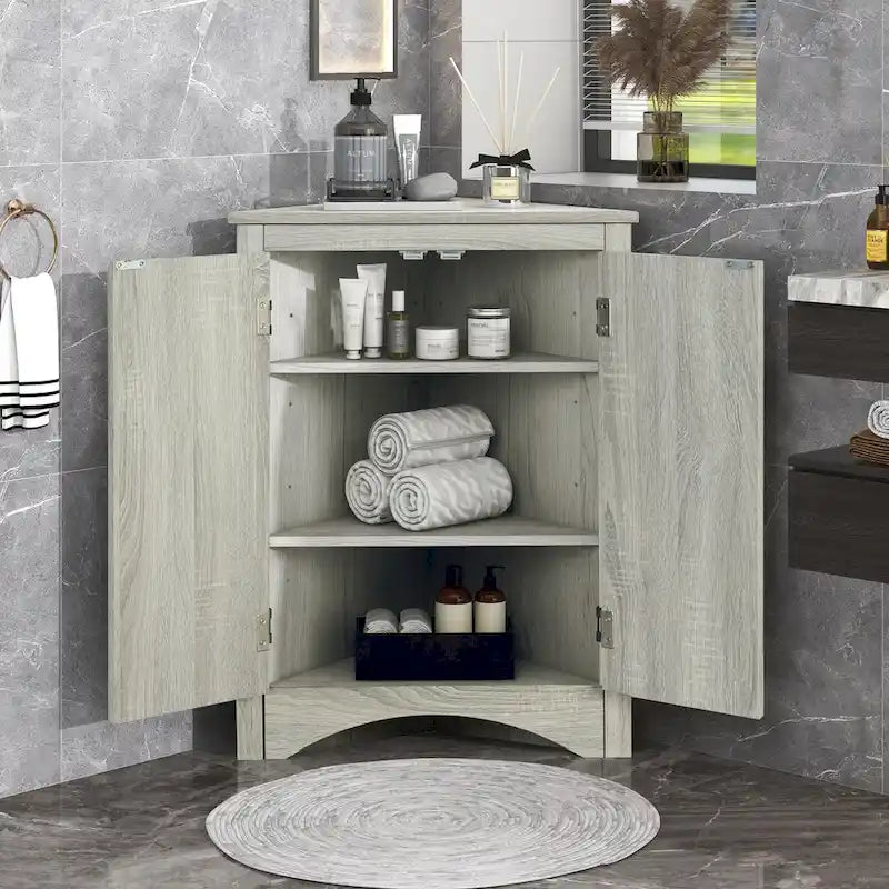 Triangle Corner Kitchen Bathroom Storage Cabinet w/Adjustable Shelves