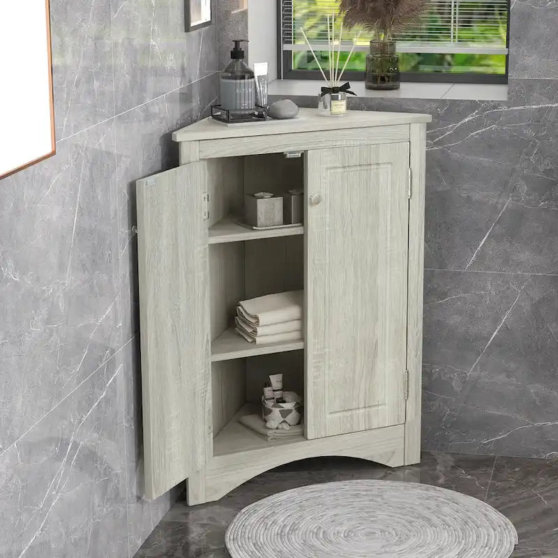 Triangle Corner Kitchen Bathroom Storage Cabinet w/Adjustable Shelves