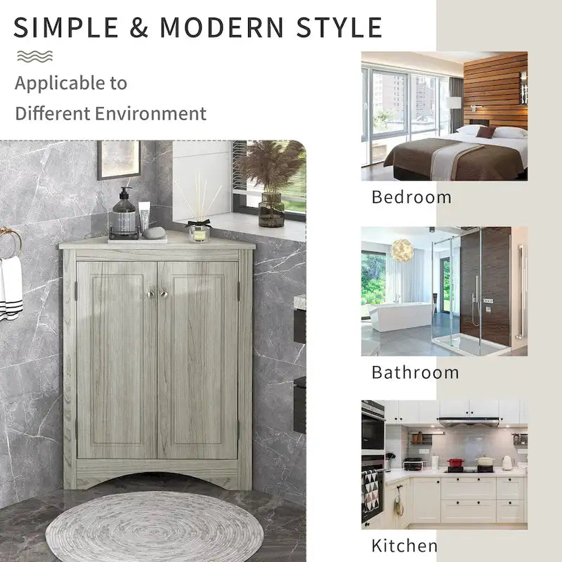 Triangle Corner Kitchen Bathroom Storage Cabinet w/Adjustable Shelves