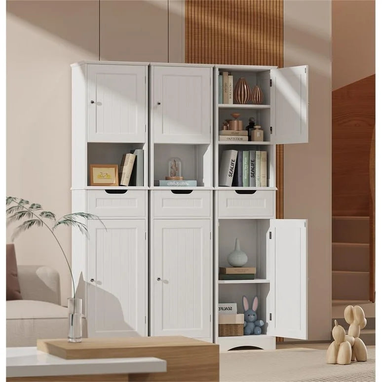 67  Tall Bathroom Narrow Linen Cabinet, 5 Tiers Solid Wood Freestanding Storage Cabinet