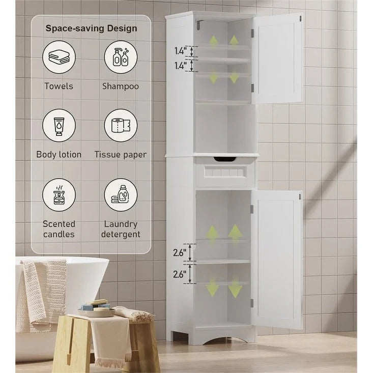 67  Tall Bathroom Narrow Linen Cabinet, 5 Tiers Solid Wood Freestanding Storage Cabinet