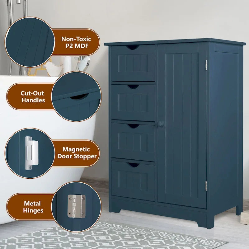 VEIKOUS Bathroom Floor Storage Cabinet with 4 Drawers
