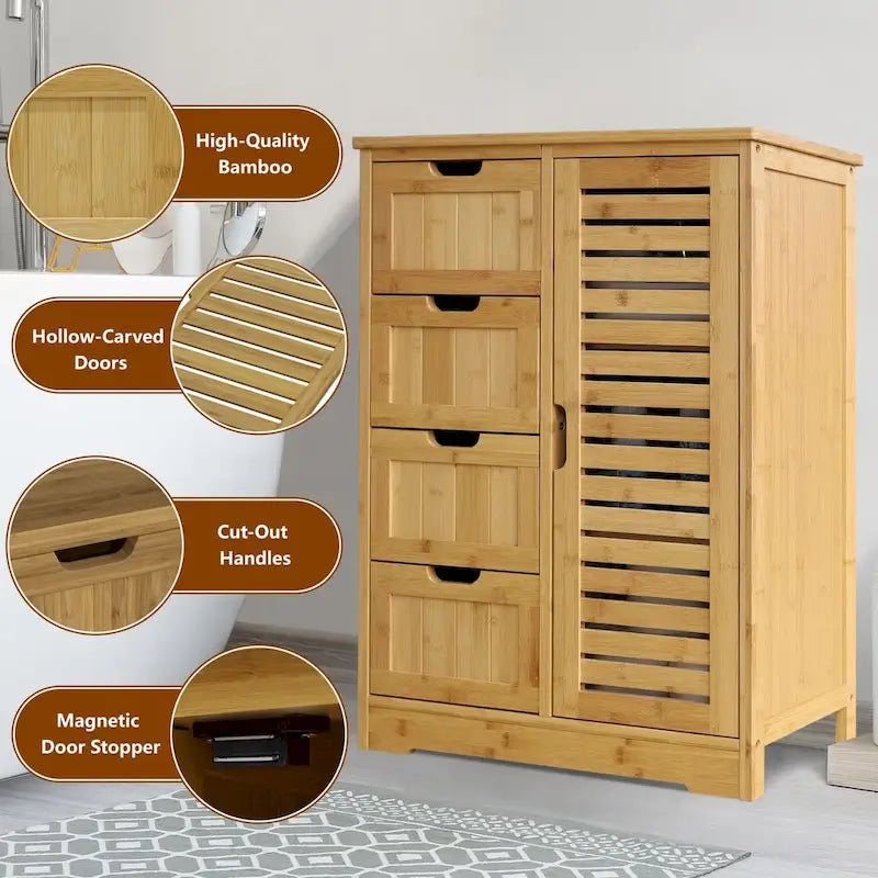 VEIKOUS Bathroom Floor Storage Cabinet with 4 Drawers