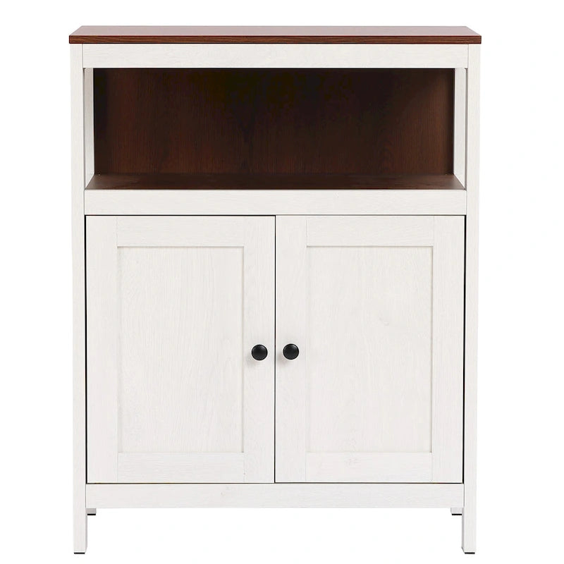 White and Brown Wood 2-Door Bathroom Storage Cabinet - 30.25  H x 23.63  W x 12.4  D