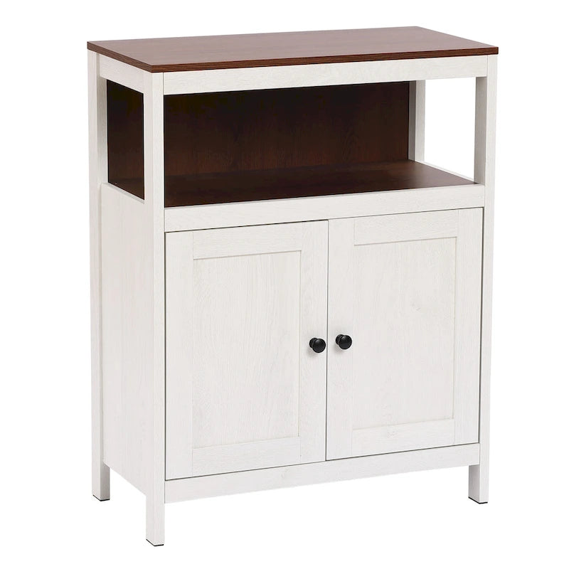 White and Brown Wood 2-Door Bathroom Storage Cabinet - 30.25  H x 23.63  W x 12.4  D