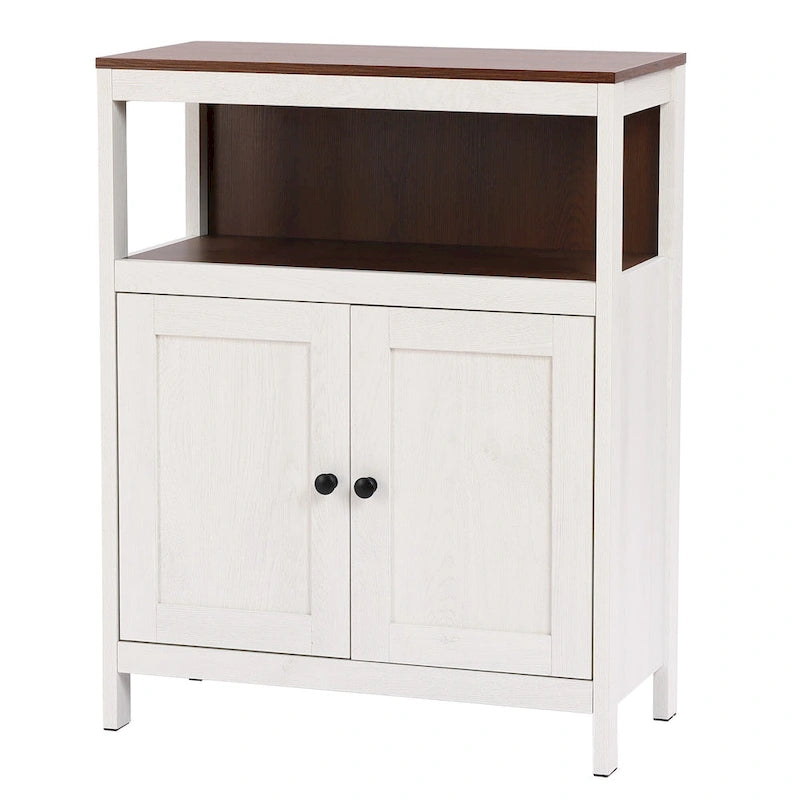 White and Brown Wood 2-Door Bathroom Storage Cabinet - 30.25  H x 23.63  W x 12.4  D