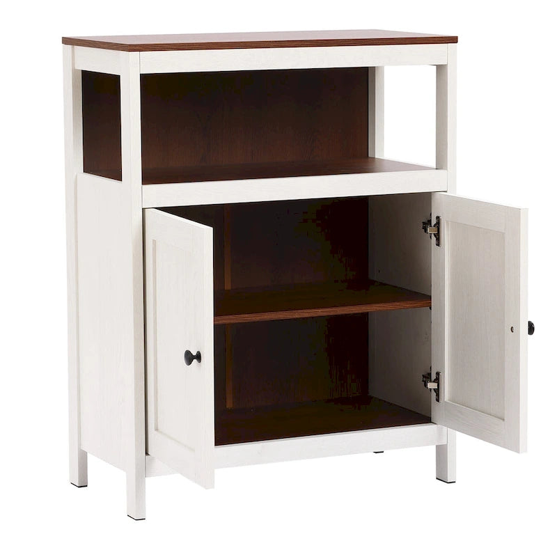 White and Brown Wood 2-Door Bathroom Storage Cabinet - 30.25  H x 23.63  W x 12.4  D