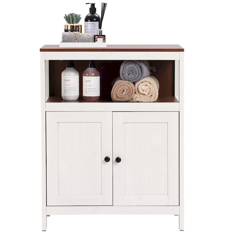 White and Brown Wood 2-Door Bathroom Storage Cabinet - 30.25  H x 23.63  W x 12.4  D