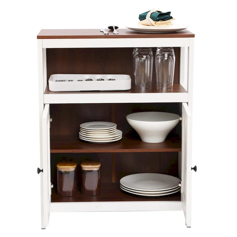 White and Brown Wood 2-Door Bathroom Storage Cabinet - 30.25  H x 23.63  W x 12.4  D