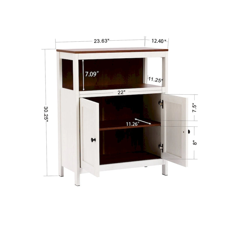 White and Brown Wood 2-Door Bathroom Storage Cabinet - 30.25  H x 23.63  W x 12.4  D