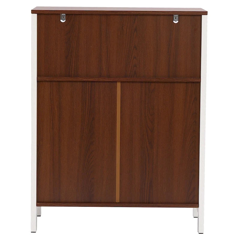 White and Brown Wood 2-Door Bathroom Storage Cabinet - 30.25  H x 23.63  W x 12.4  D
