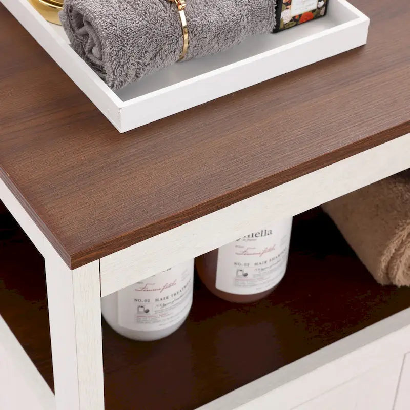 White and Brown Wood 2-Door Bathroom Storage Cabinet - 30.25  H x 23.63  W x 12.4  D