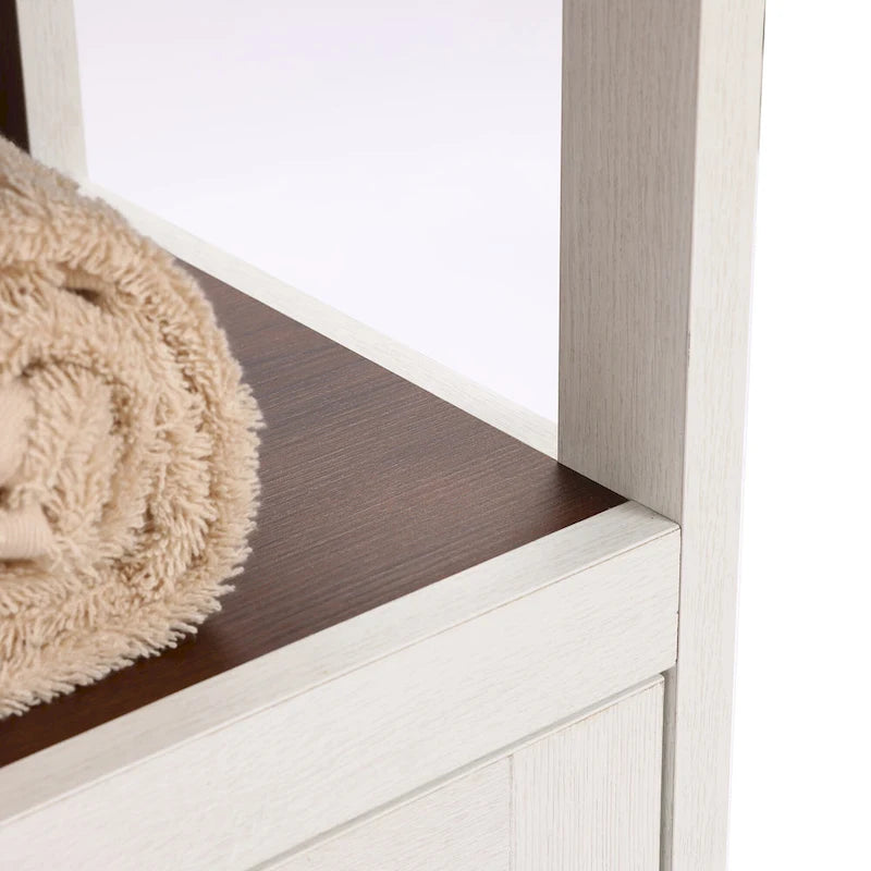 White and Brown Wood 2-Door Bathroom Storage Cabinet - 30.25  H x 23.63  W x 12.4  D