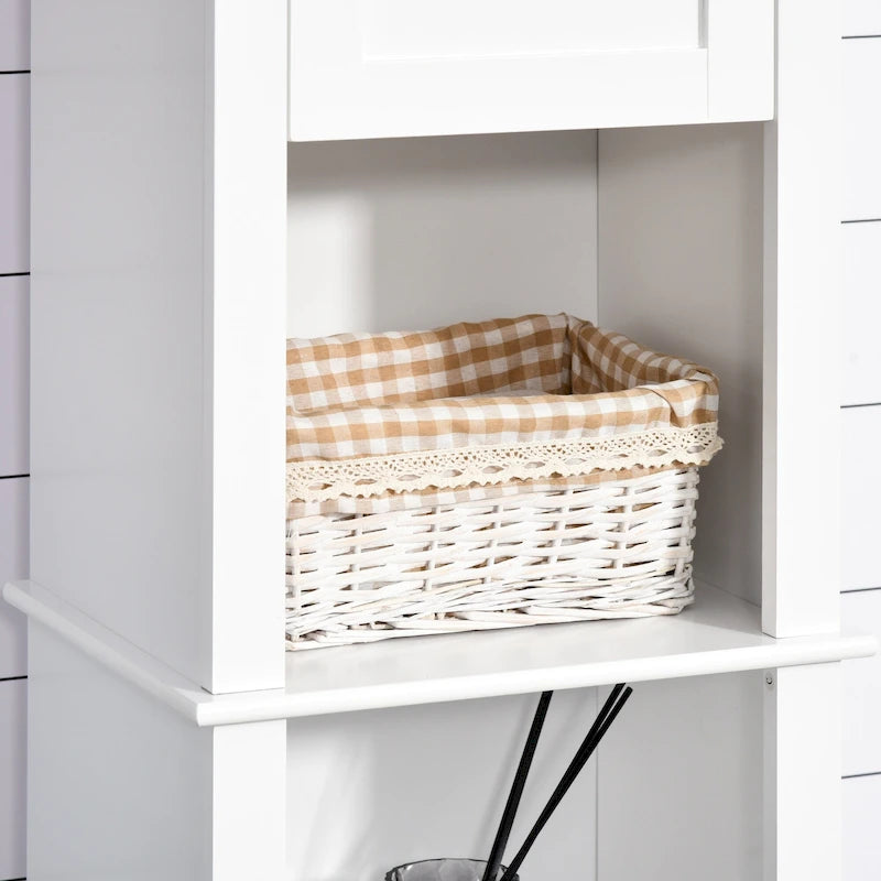 HOMCOM Tall Bathroom Storage Cabinet, Freestanding Linen Tower with 2-Tier Shelf and 2 Cupboards, White