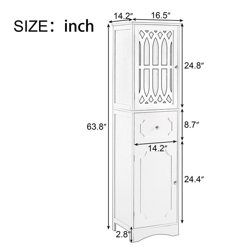 Slim Tall Bathroom Storage Cabinet with Adjustable Shelf, Drawer and 2 Doors, Freestanding Linen Tower