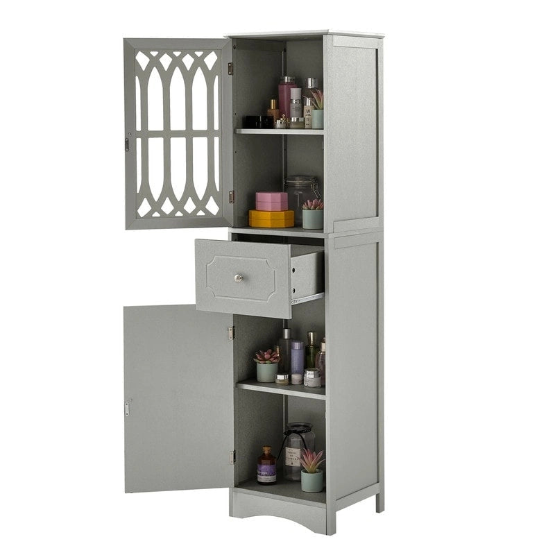 Slim Tall Bathroom Storage Cabinet with Adjustable Shelf, Drawer and 2 Doors, Freestanding Linen Tower