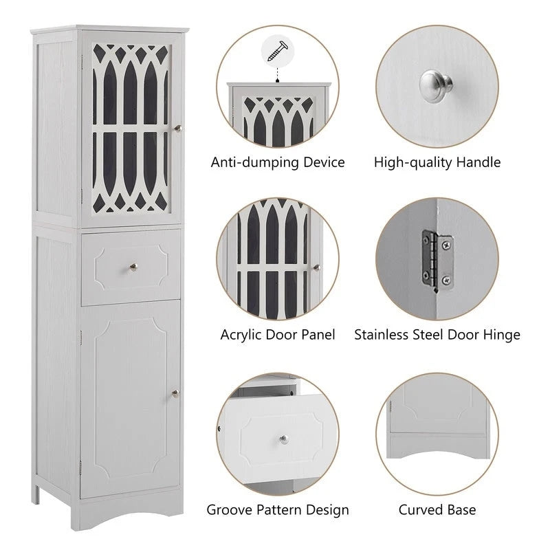 Slim Tall Bathroom Storage Cabinet with Adjustable Shelf, Drawer and 2 Doors, Freestanding Linen Tower