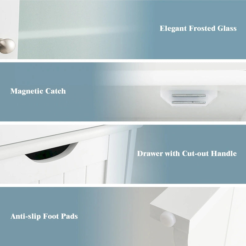 Bathroom Tall Cabinet Freestanding Linen Tower with Doors & Drawer