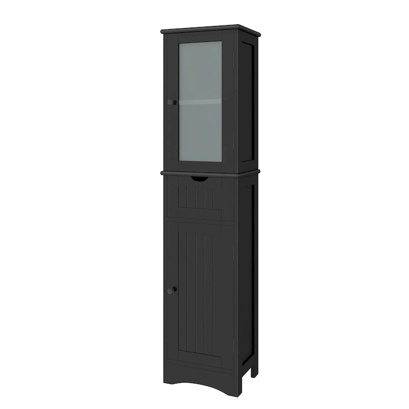 Bathroom Tall Cabinet Freestanding Linen Tower with Doors & Drawer
