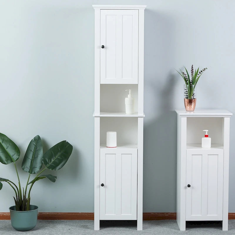 White MDF Wood 67-Inch Tall Tower Bathroom Linen Cabinet