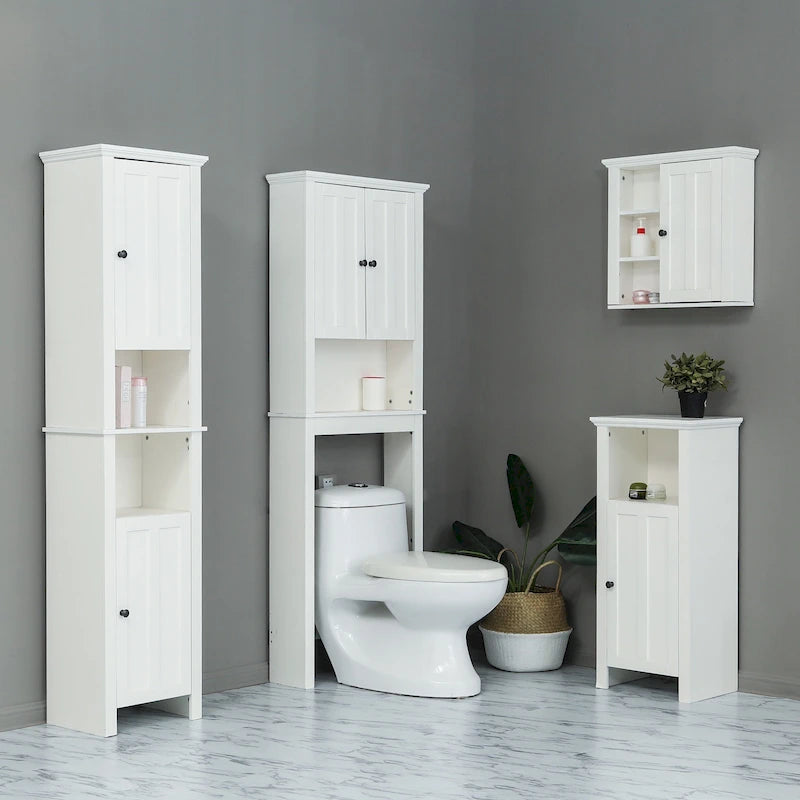 White MDF Wood 67-Inch Tall Tower Bathroom Linen Cabinet