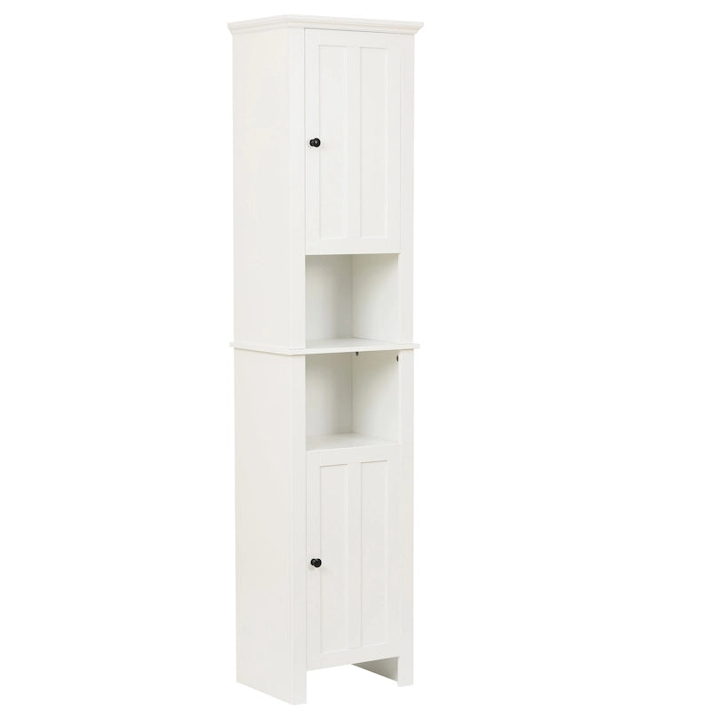 White MDF Wood 67-Inch Tall Tower Bathroom Linen Cabinet