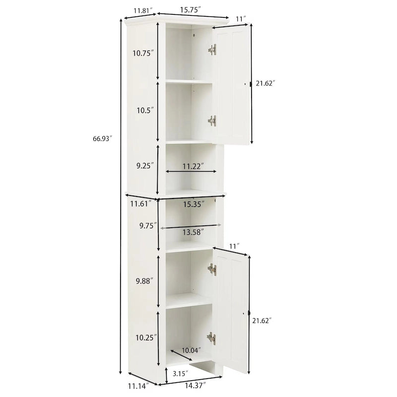 White MDF Wood 67-Inch Tall Tower Bathroom Linen Cabinet