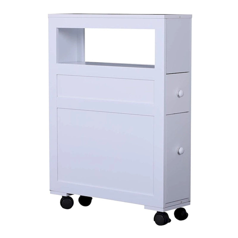 Wood Rolling Narrow Bathroom Side Storage Cabinet