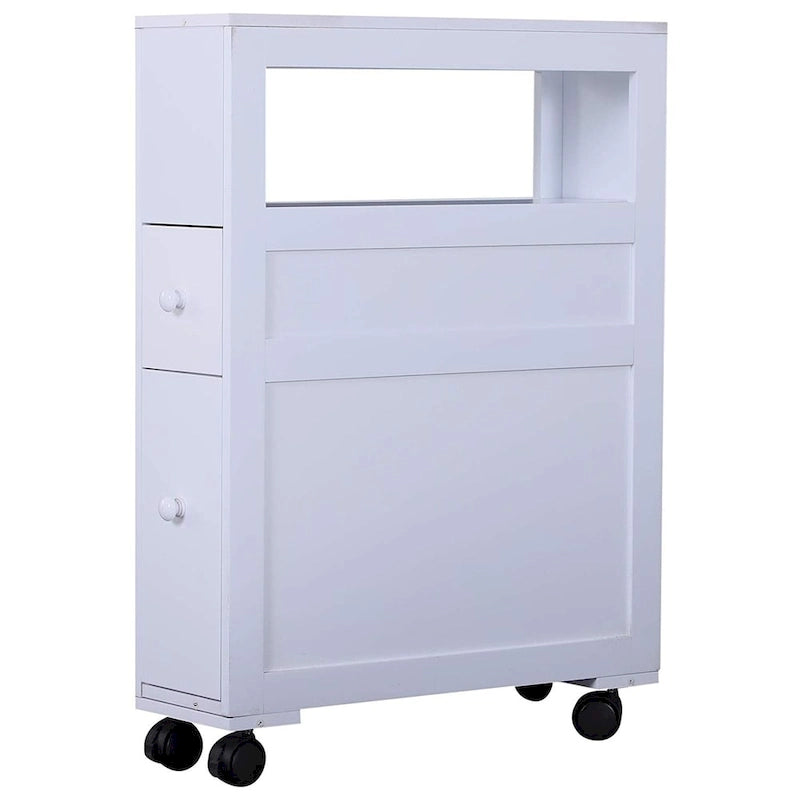 Wood Rolling Narrow Bathroom Side Storage Cabinet
