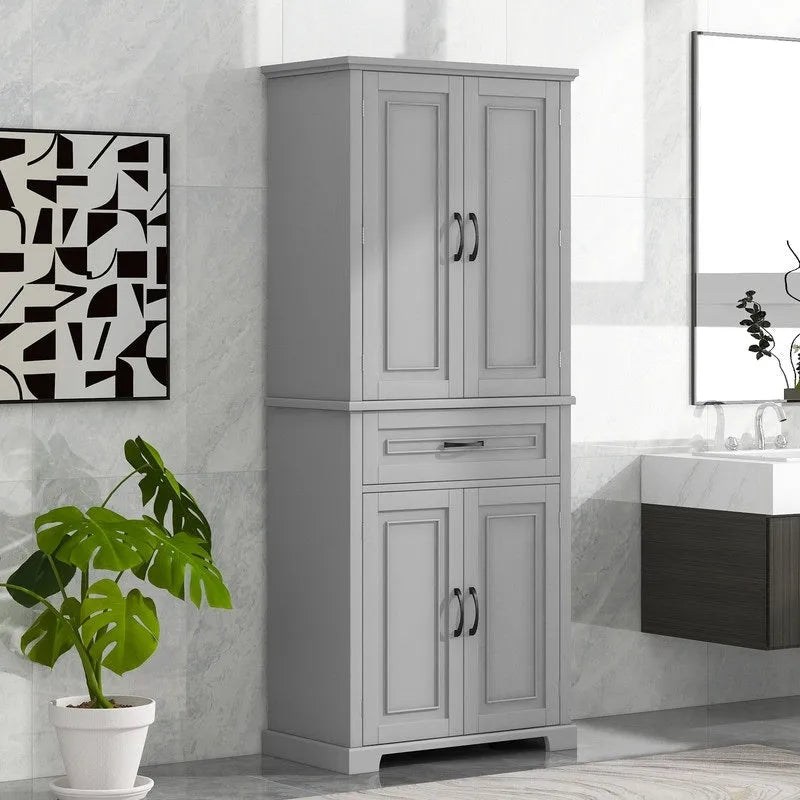 72 Tall Bathroom Storage Cabinet with Doors and Drawer, Multiple Storage Space, Adjustable Shelf, Grey