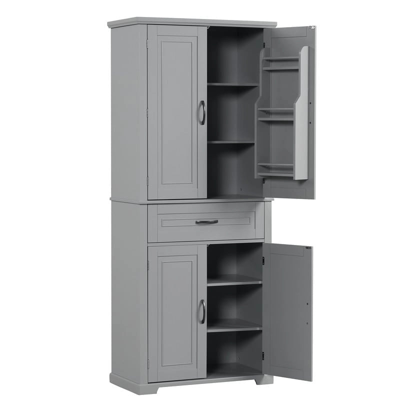 72 Tall Bathroom Storage Cabinet with Doors and Drawer, Multiple Storage Space, Adjustable Shelf, Grey
