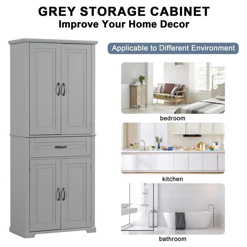72 Tall Bathroom Storage Cabinet with Doors and Drawer, Multiple Storage Space, Adjustable Shelf, Grey