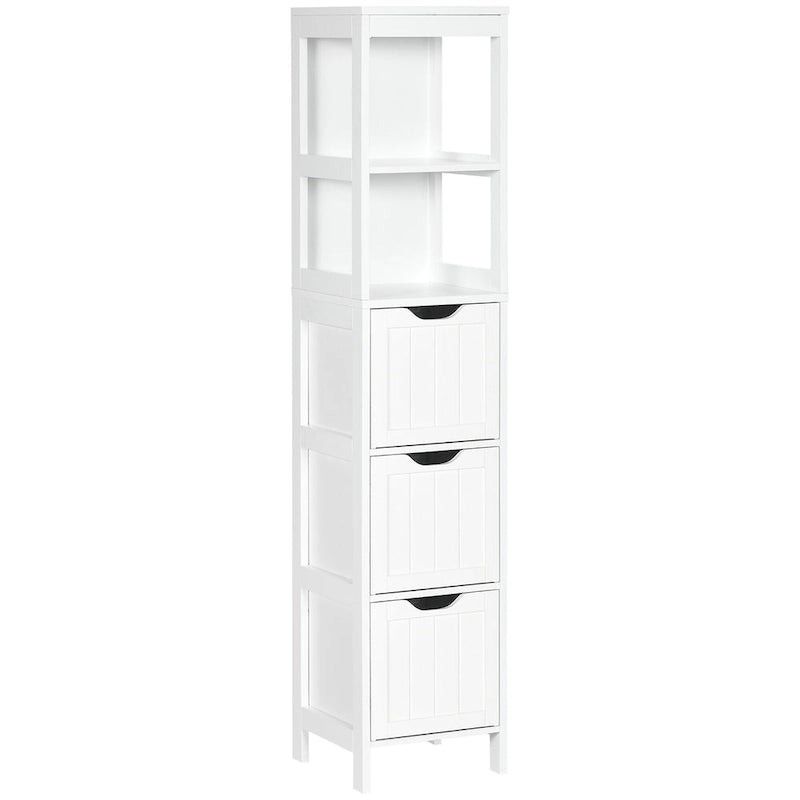 kleankin Narrow Bathroom Cabinet with 3 Drawers and 2 Tier Shelf, Tall Cupboard Freestanding Linen Tower, Slim Corner Organizer
