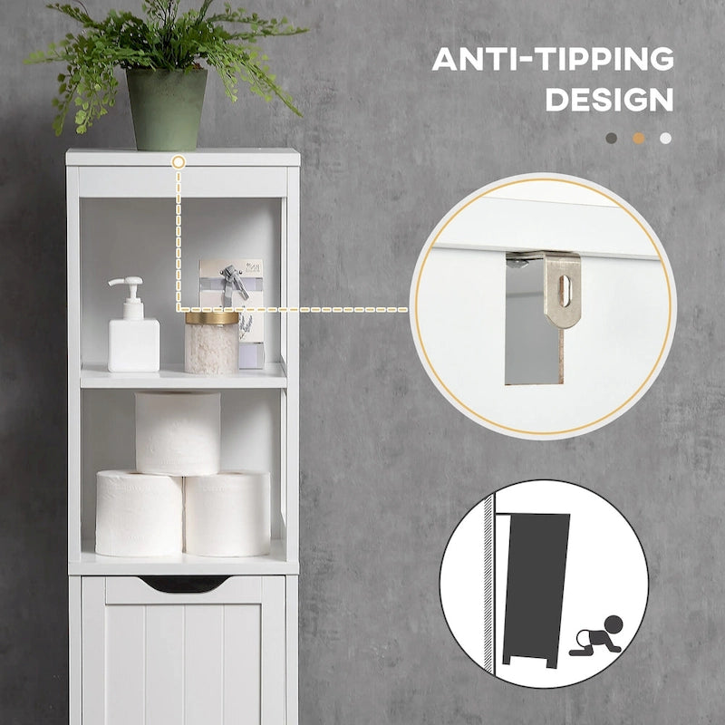 kleankin Narrow Bathroom Cabinet with 3 Drawers and 2 Tier Shelf, Tall Cupboard Freestanding Linen Tower, Slim Corner Organizer