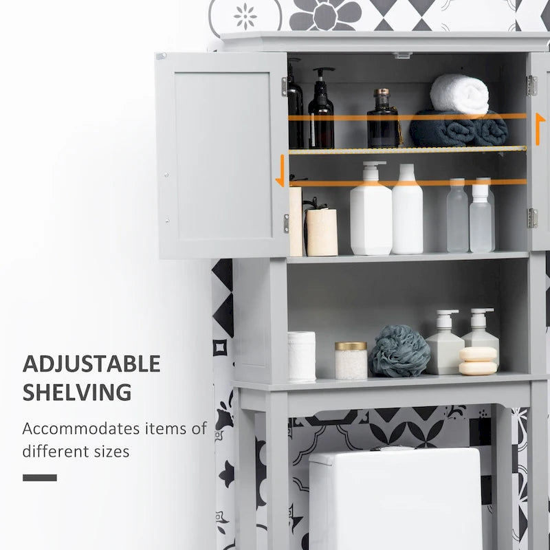 kleankin Modern Over The Toilet Storage Cabinet, Double Door Bathroom Organizer