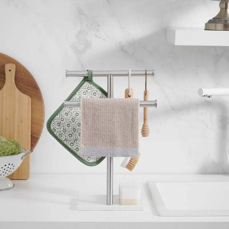 2-Tier Towel Rack Countertop Free Standing with Natural Marble Base